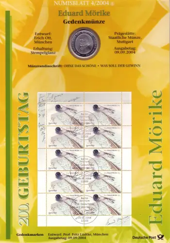 2419 Eduard Mörike - Numisblatt 4/2004