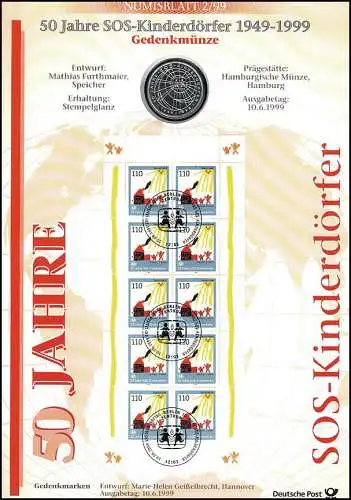2062 SOS-Kinderdorf - Numisblatt 2/99