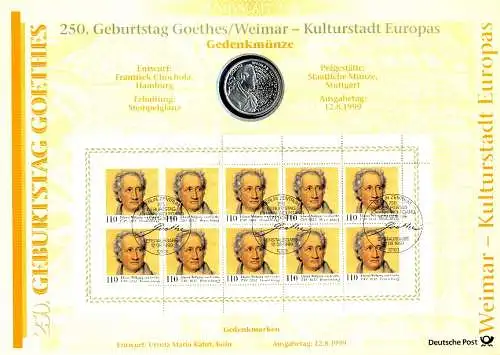 2073 Johann Wolfgang von Goethe - Numisblatt 3/99