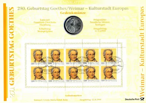 2073 Johann Wolfgang von Goethe - Numisblatt 3/99