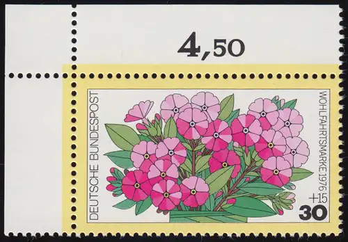 904 fleurs 30+15 Pf Phlox ** coin o.l.