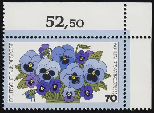 907 Blumen 70+35 Pf Stiefmütterchen ** Ecke o.r.