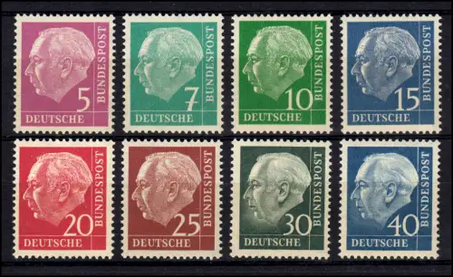 179-260y Heuss lumogen: 8 Werte komplett, ** alle tiefst geprüft Schlegel BPP