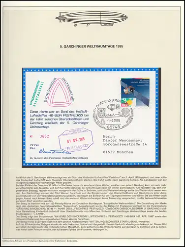 Luftschiffspost DKL 27 PESTALOZZI 5. Garchinger Weltraumtage GARCHING 1995