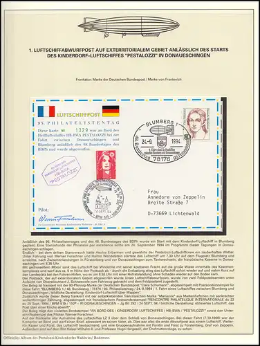 Poste de dirigeable DKL 26 PESTALOZZI HB-BWA au BdPh-Bundestag BLUMBERG 1994