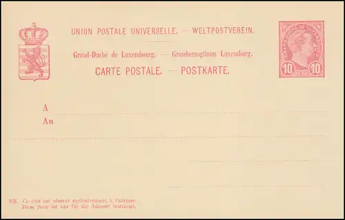 Luxembourg Carte postale P 54 Grand-Duc Adolf 10 C. inutilisé