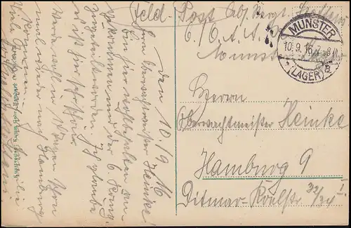 Carte de Munsterlager i. Hann. - Le motif du bassin du moulin comme poste de champ 10.9.16.