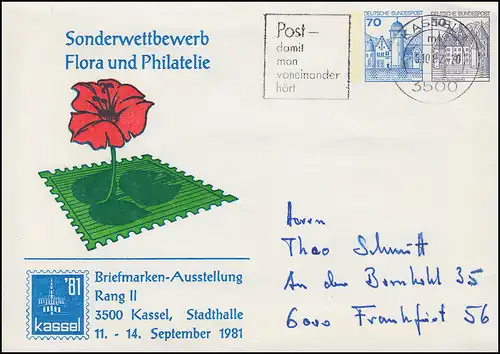 PU 132/3 BuS 70+10 Pf. Flora et Philatelie Kassel Stadtkalle, KASSEL 5.10.1982