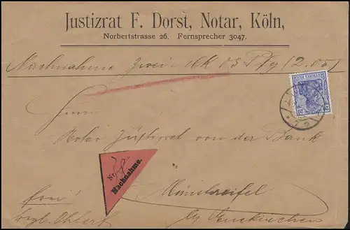 Germania 20 Pf. NN-Bf. Justizrat Dorst CÖLN 7e - 4.1.09 nach Münstereifel 4.1.09