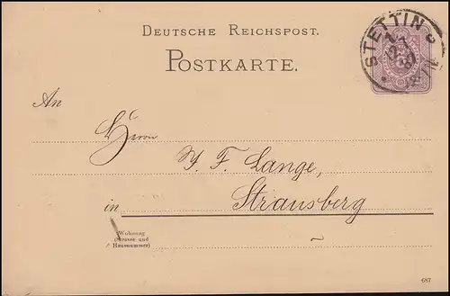 Carte postale P 18I, paragraphe 5 Pf., avec DV 687 de STELTIN 12.7.87 n. Strausberg/Berlin