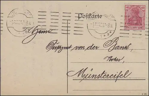 145II Germania EF Carte postale Banque hypothécaire STUTTGART 1s - 1.8.21 n. Münsterifell