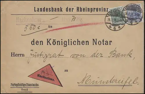 Germania 5+20 Pf. NN-Brief Landesbank DÜSSELDORF 6 a - 28.3.18 nach Münstereifel