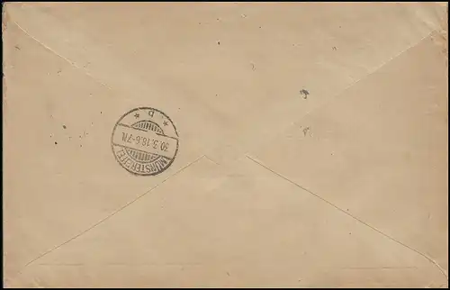 Germania 5+20 Pf. NN-Brief Landesbank DÜSSELDORF 6 a - 28.3.18 nach Münstereifel