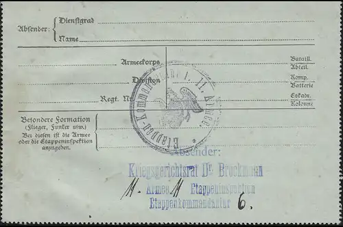 Feldpost-Kartenbrief Gericht Mobil-Etappen-Kdtr. Nr. 6 FELDPOST 186 -17.11.15