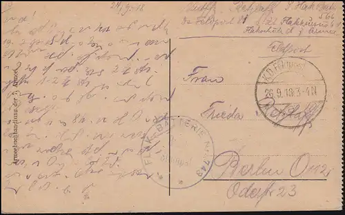 Feldpost FLAK-BATTERIE No. 748 auf AK Zidadelle vom Dach der Kathedrale 26.9.18