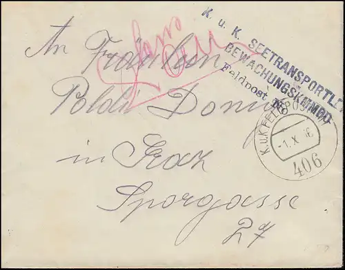 Poste de terrain Transport maritime Commandement de sécurité ... Lettre FELDPOST 406 - 1.10.16