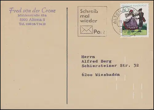 1096 Europe/CEPT 50 Pf EF Carte postale ALTENA 10.6.81 avec codage blanc 8 strich