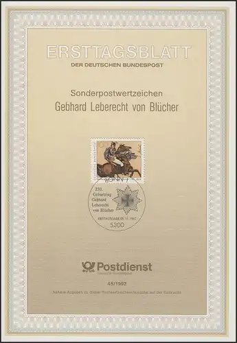 ETB 45/1992 Fürst Blücher von Wahlstatt, Feldmarschall