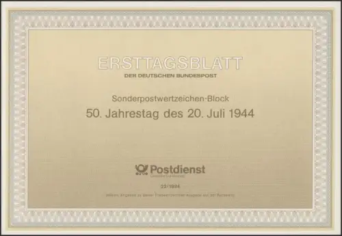 ETB 22/1994 Block: Attentat auf Adolf Hitler