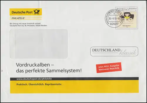 Lettre de plus F502 Chut Publicité Albums de formulaire de la République de Weimar WEIDEN 2010
