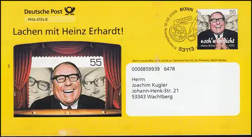 Plusbrief F407 Lachen mit Heinz Erhardt! SSt BONN Filmrolle Brille 12.2.2009