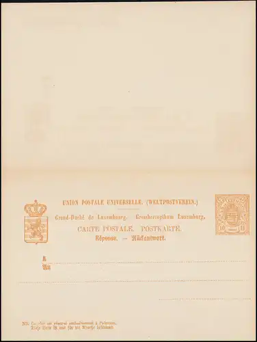 Luxembourg Carte postale P 34 Double carte 10/10 C., non utilisée, avec jaunissement