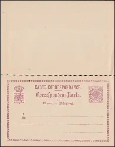 Luxembourg Carte postale P 6 Double Carte 6/6 C., non utilisée **, droite