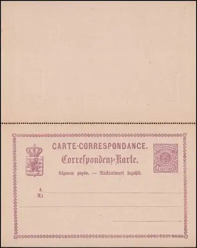 Luxemburg Postkarte P 11 Doppelkarte 6/6 C., ungebraucht **, rechts Randbug