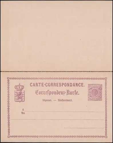 Luxemburg Postkarte P 11 Doppelkarte 6/6 C., ungebraucht **, rechts Randbug