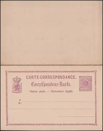 Luxemburg Postkarte P 11 Doppelkarte 6/6 C., ungebraucht **, angetrennt