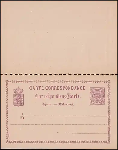 Luxemburg Postkarte P 11 Doppelkarte 6/6 C., ungebraucht **, angetrennt