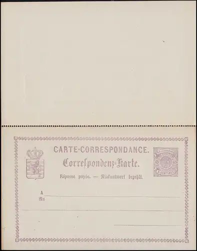 Luxembourg Carte postale P 10 Double 5/5 C., inutilisé, léger jaunissement