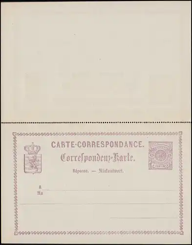 Luxemburg Postkarte P 10 Doppelkarte 5/5 C., ungebraucht, leichte Randvergilbung