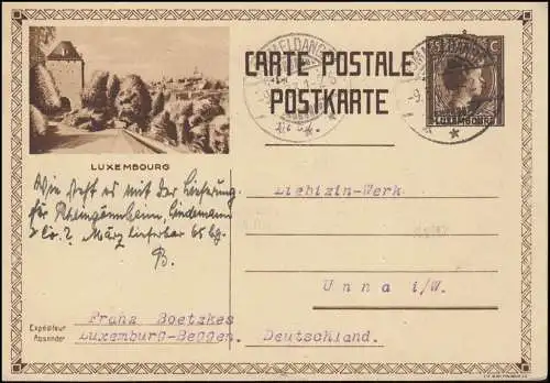 Luxemburg Bildpostkarte P 107 Charlotte: Luxembourg, DOMMELDANGE 9.3.1933