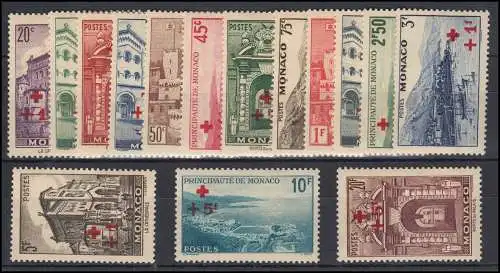 Monaco 205-219 Rotes Kreuz Aufdruckmarken, Satz mit Falz/Falzspuren, * / hinged