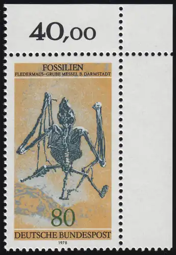 974 Fossilien 80 Pf Fledermaus ** Ecke o.r.