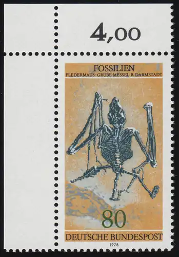 974 Fossilien 80 Pf Fledermaus ** Ecke o.l.