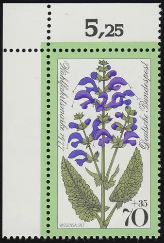 952 Wiesenblumen 70+35 Pf Wiesensalbei ** Ecke o.l.