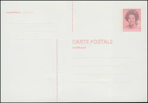 Postkarte P 305 Königin Beatrix 75 Cent, ungebraucht ** / MNH