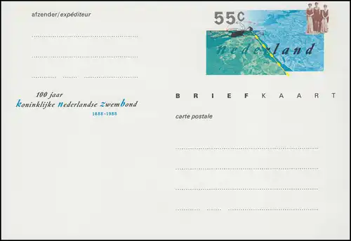Carte postale P 312 Fédération de natation 1988, inutilisé ** / MNH