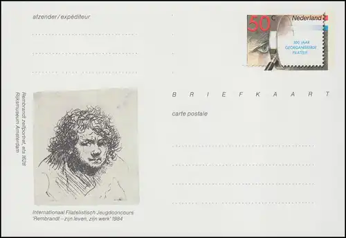 Carte postale P 311 Clubs de timbres et Rembrandt 1984, inutilisé ** / MNH