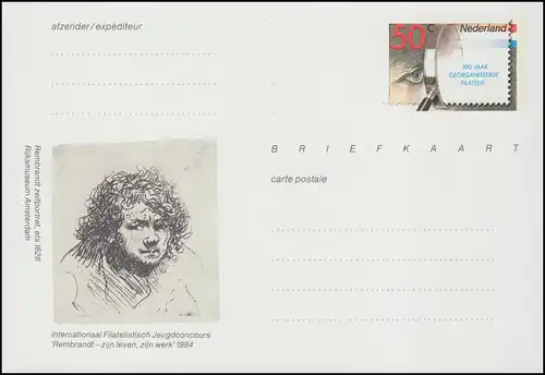 Postkarte P 311 Briefmarkenvereine und Rembrandt 1984, ungebraucht ** / MNH