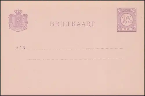 Postkarte P 12 Ziffer 2 1/2 C. violett 1881, ungebraucht ** / MNH