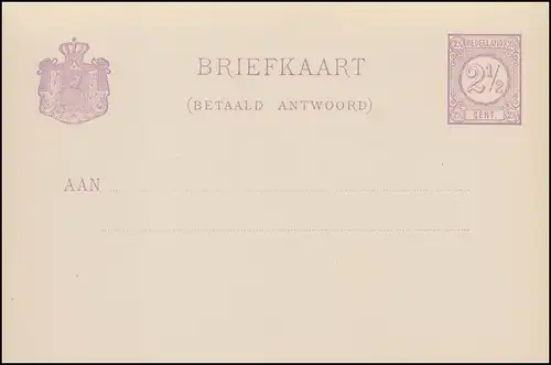 Postkarte P 14 Ziffer Doppelkarte 2 1/2 C. 1881, ungebraucht ** / MNH