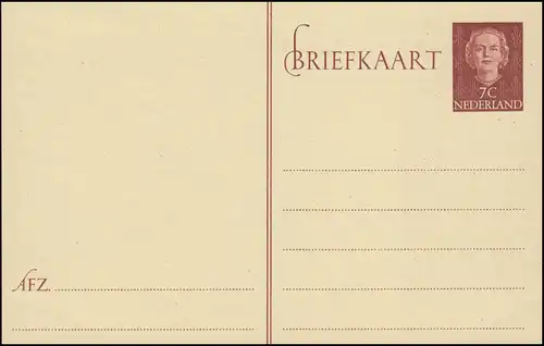 Postkarte P 247 Königin Juliane 7 Cent, ungebraucht ** / MNH