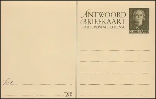 Carte postale P 256 Reine Juliane Carte double 15 cents, non utilisée ** / MNH