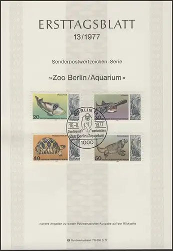 ETB 13/1977 Aquarium Zoo de Berlin, Picassopoisson, Storm, tortue, iguane