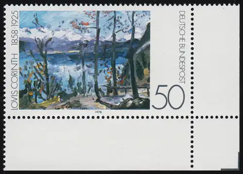 986 Impressionismus 50 Pf Corinth ** Ecke u.r. mit PLF heller Fleck über Stein