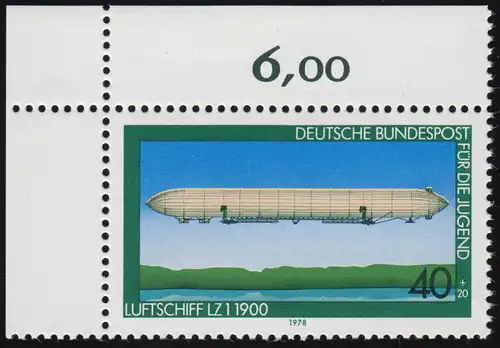 965 Jugend Luftfahrt 40+20 Pf ** Ecke o.l.