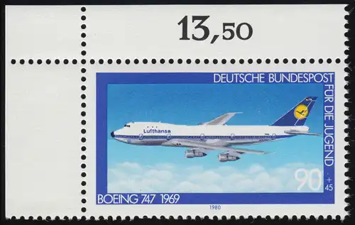 1043 Jeunesse Aéronautique 90+45 Pf ** Coin o.l.